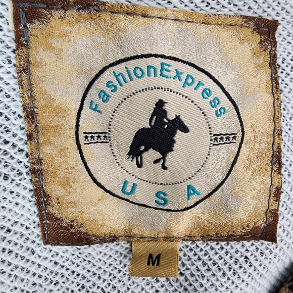 Fashion Express Womens Zip Jacket Medium Gray Orange Turquoise Aztec Southwest - Picture 8 of 9